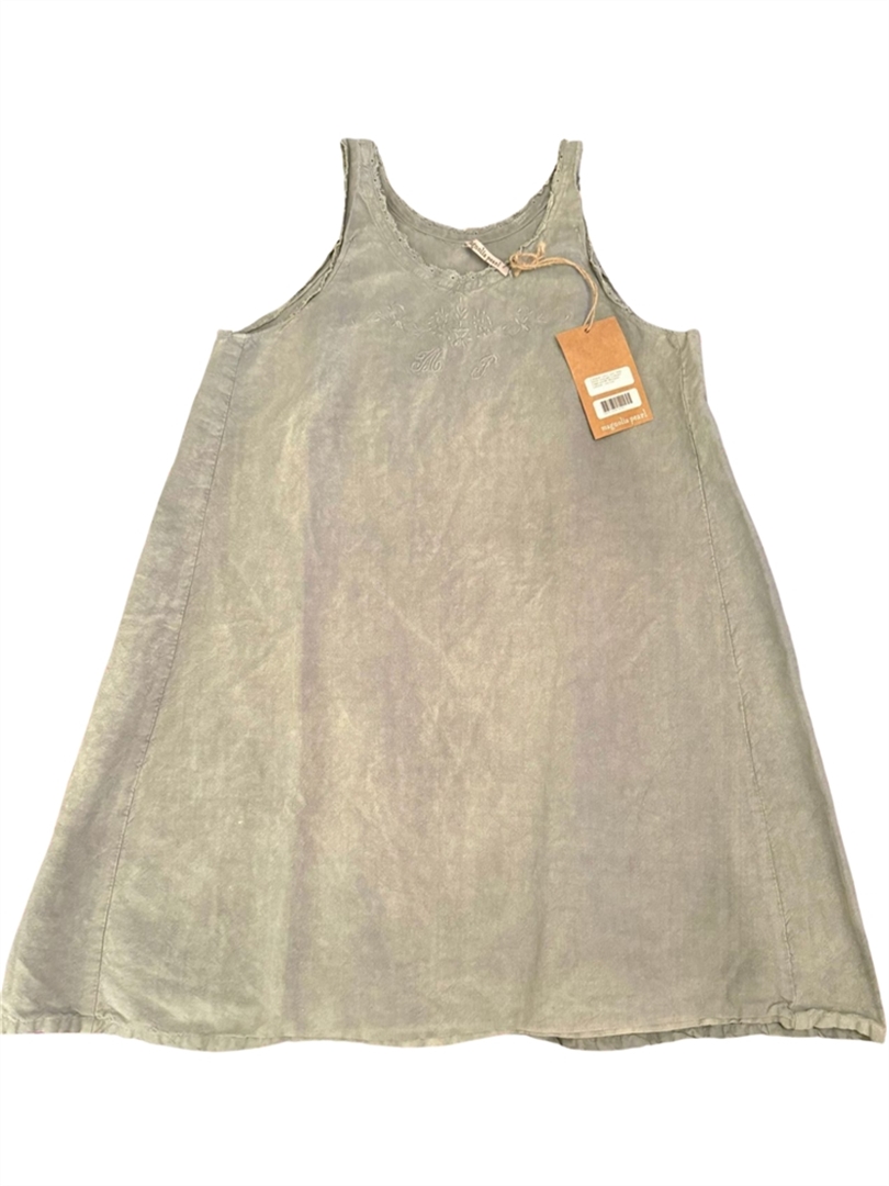 Denim-Hued Othilia Linen Smock Dress With Scalloped Edges and Embroidery