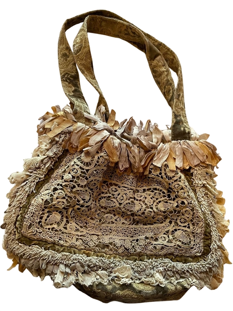 Early and OOAK MP Brocade Velvet and Antique Lace Bag! Made on the Farm!