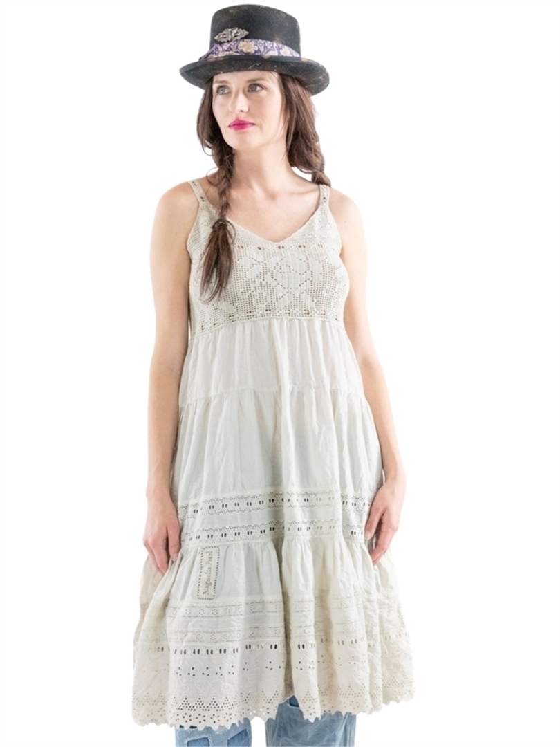 magnolia pearl crochet dress Magnolia Pearl Crochet Embroidered Laced Trim Dress Moonlight Antique OS