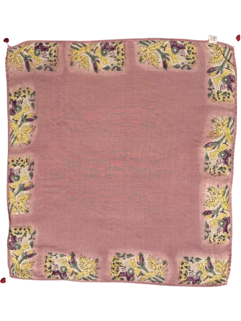 Cotton Gauze Hand-Painted Tara Scarf in Azalea with Tassels