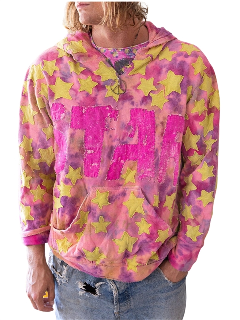 Tie-Dye Star Appliqué Hoodie