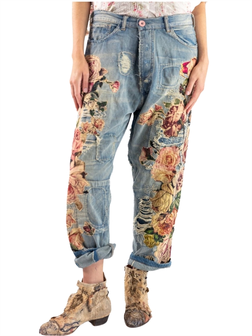 Floral Appliqué Miner Denims