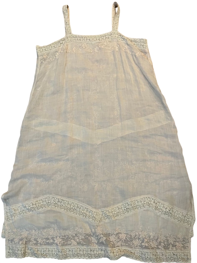 Cream embroidered dress with vintage lace