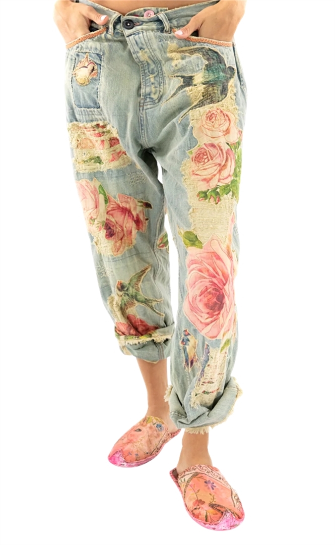 *Charity Item* SUPER RARE Bird And Floral Appliqué Miners #316-Washed Indigo