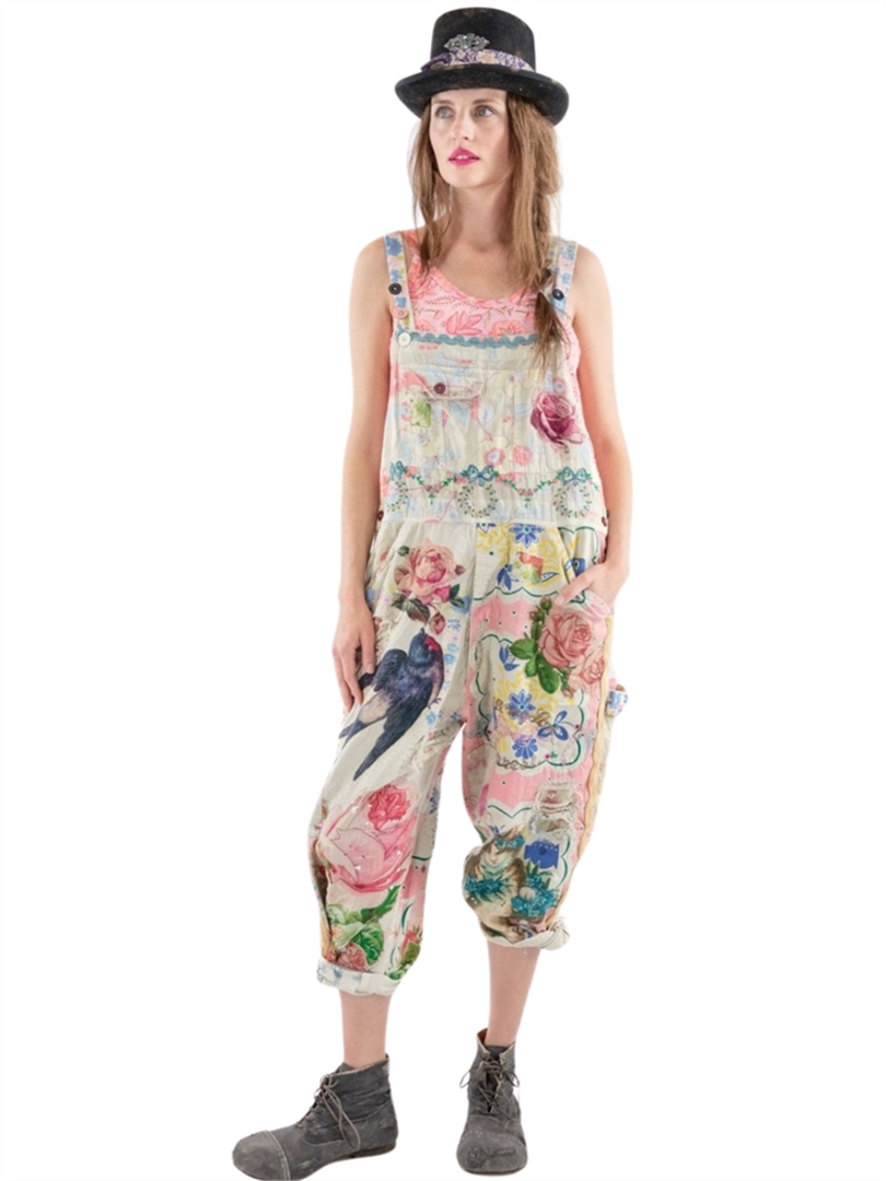 Piecewise Embroidered Love Overalls