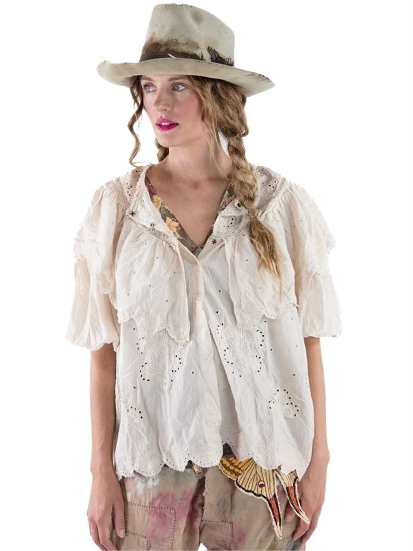 Embroidered Eyelet Ruffle Blouse