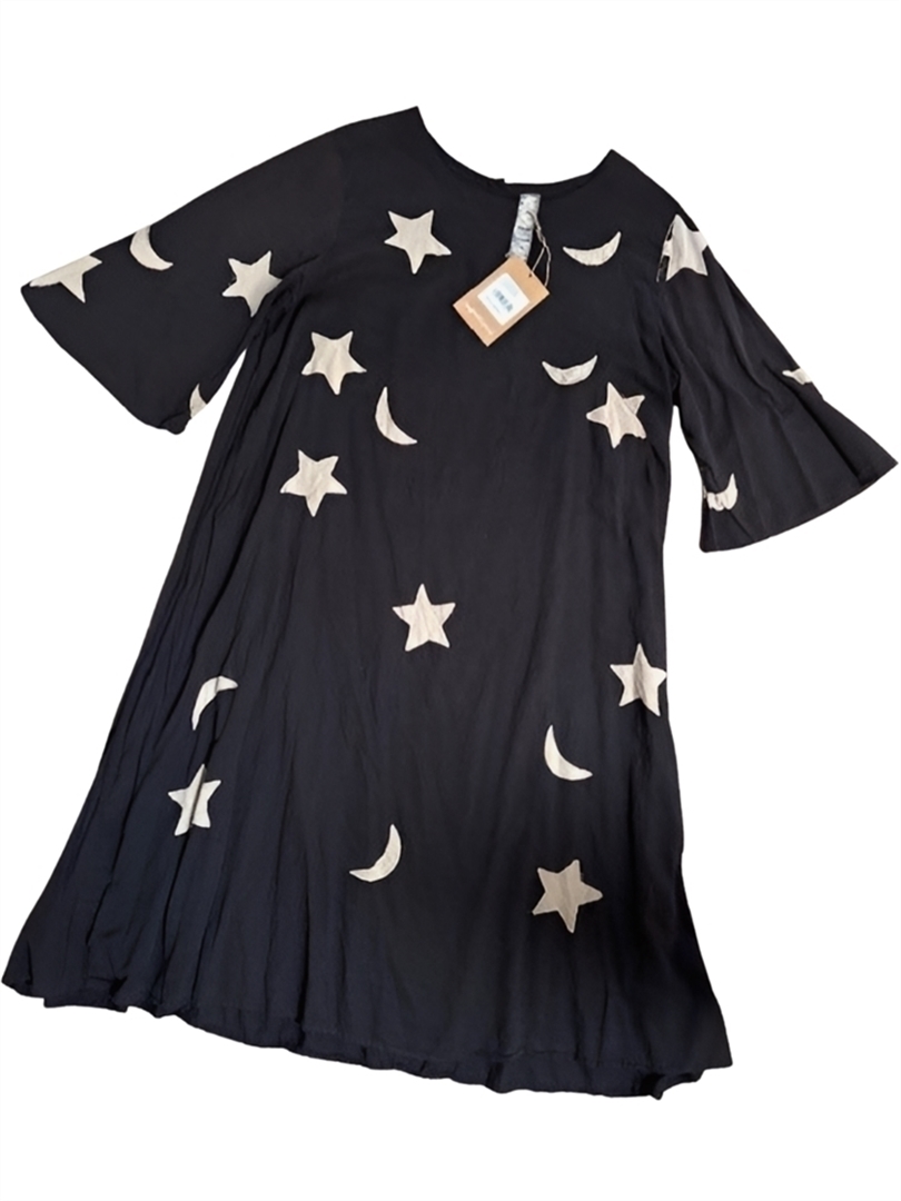 NWT - Cotton Twill Star and Moon Applique Merlina Dress