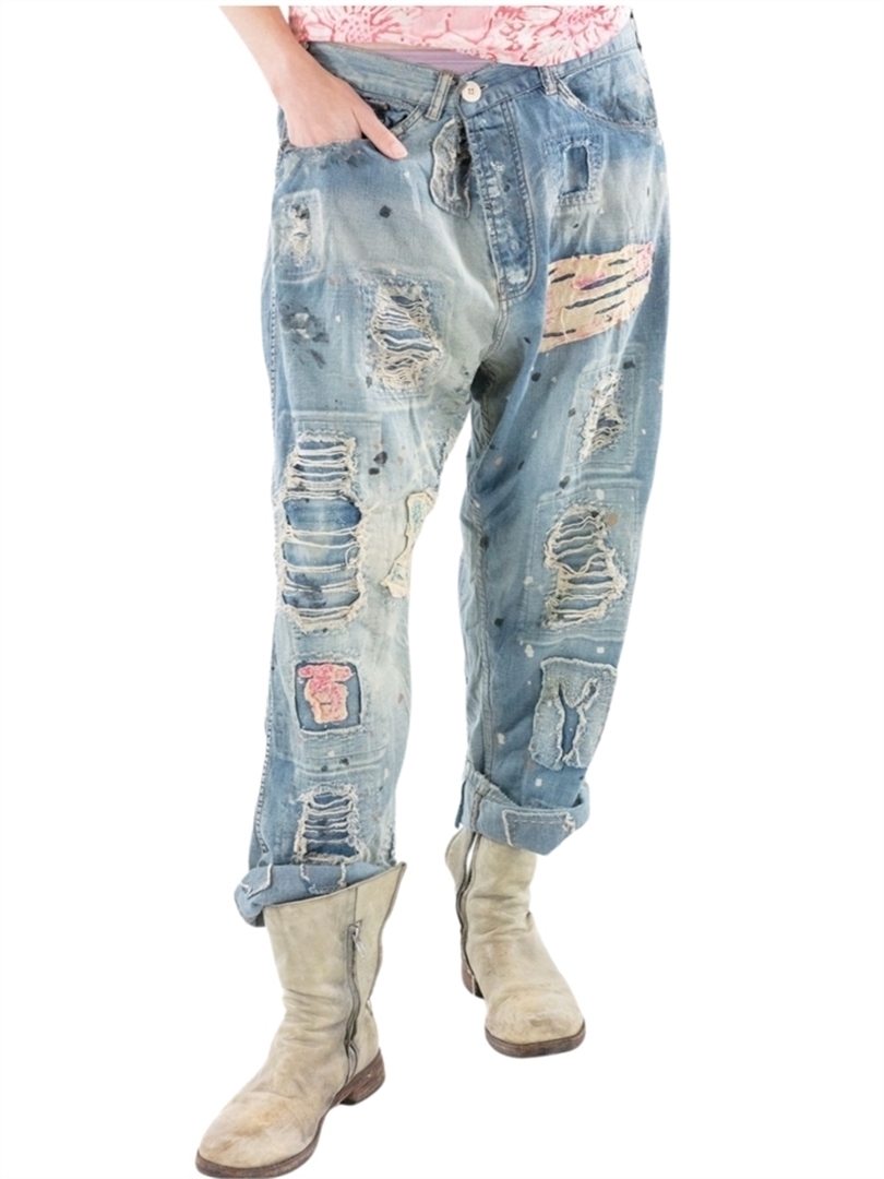 Jean Brodé Magnolia Pearl - Modèle Bethel Woodstock Miner - Taille Unique - Denim Bleu Brodé - Occasion Parfait état